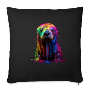 Loutre de mer arc-en-ciel - Housse de coussin décorative 45 x 45 cm - noir - Devant