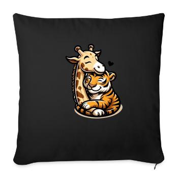 Girafe câline et tigre amoureux - Housse de coussin décorative 45 x 45 cm - noir - Devant
