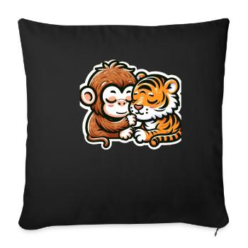 Cuddling Monkey And Tiger In Love - Sofa pillowcase 17,3'' x 17,3'' (45 x 45 cm) - black - Front