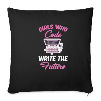 Girl looking at the programmer of the future - Sofa pillowcase 17,3'' x 17,3'' (45 x 45 cm) - black - Front