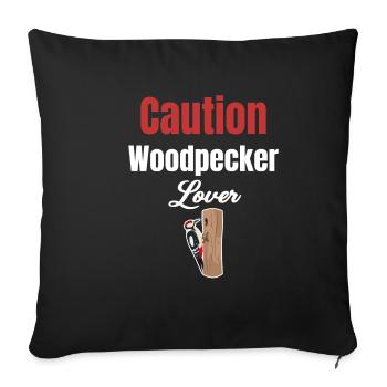 Attention : amateurs de pics, ornithologues, - Housse de coussin décorative 45 x 45 cm - noir - Devant