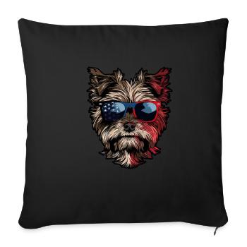 Yorkshire Terrier with American Sunglasses - Sofa pillowcase 17,3'' x 17,3'' (45 x 45 cm) - black - Front