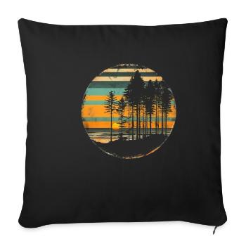 Coucher de soleil Forêt Nature En plein air Rétro Ambiance des années 80 - Housse de coussin décorative 45 x 45 cm - noir - Devant