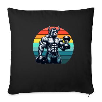 Musculaire Ox Bodybuilder Gym Séance D'entraînement Rétro Coucher De Soleil - Housse de coussin décorative 45 x 45 cm - noir - Devant