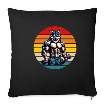 Musculaire Loup Bodybuilder Gym Entraînement Rétro Coucher De Soleil - Housse de coussin décorative 45 x 45 cm - noir - Devant