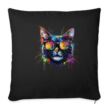 Cool Sunglasses Cat Covered In Rainbow Paint - Sofakissenbezug 45 x 45 cm - Schwarz - Vorne