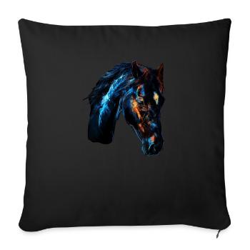 Cheval rouge et bleu : art animalier féroce et vif - Housse de coussin décorative 45 x 45 cm - noir - Devant