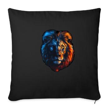 Lion rouge et bleu : art animalier féroce et vif - Housse de coussin décorative 45 x 45 cm - noir - Devant