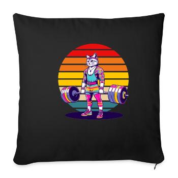 Rainbow Cat Deadlifting in the Gym - Sofakissenbezug 45 x 45 cm - Schwarz - Vorne