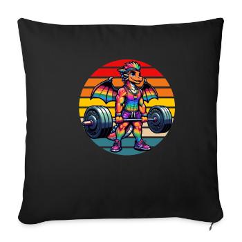 Strong Muscular Rainbow Dragon Lifting - Sofa pillowcase 17,3'' x 17,3'' (45 x 45 cm) - black - Front