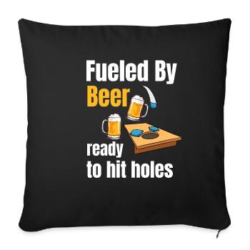 Powered by beer, ready to punch holes. - Sofa pillowcase 17,3'' x 17,3'' (45 x 45 cm) - black - Front