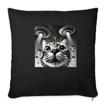 Cat Selfie with UFO Weird 50s Photo - Sofa pillowcase 17,3'' x 17,3'' (45 x 45 cm) - black - Front
