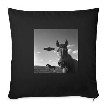 Horse Selfie with UFO Weird 50s Photo 2 - Sofa pillowcase 17,3'' x 17,3'' (45 x 45 cm) - black - Front