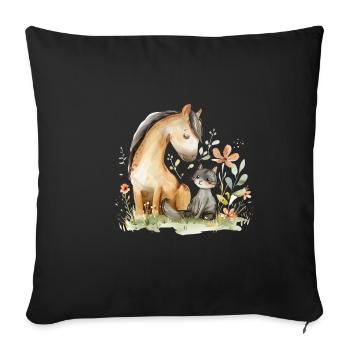 Cute Horse And Cat Friends - Sofakissenbezug 45 x 45 cm - Schwarz - Vorne