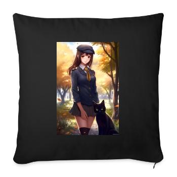 Anime Girl Manga Cat Gift - Sofa pillowcase 17,3'' x 17,3'' (45 x 45 cm) - black - Front