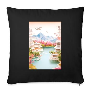 Paysage japonais Cadeau de montagne japonais - Housse de coussin décorative 45 x 45 cm - noir - Devant