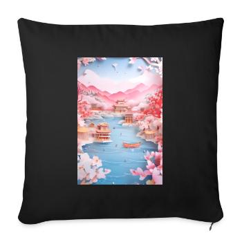 Japan Lake Landscape Nature Gift - Sofa pillowcase 17,3'' x 17,3'' (45 x 45 cm) - black - Front