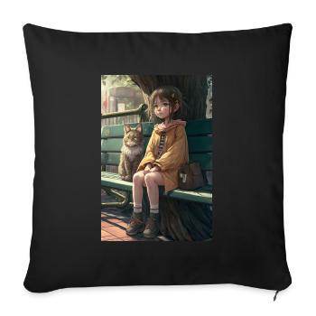 Manga Girl Cat Cadeau - Housse de coussin décorative 45 x 45 cm - noir - Devant