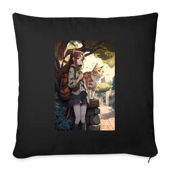 Anime Manga Cat Woman Gift Idea - Sofa pillowcase 17,3'' x 17,3'' (45 x 45 cm) - black - Front