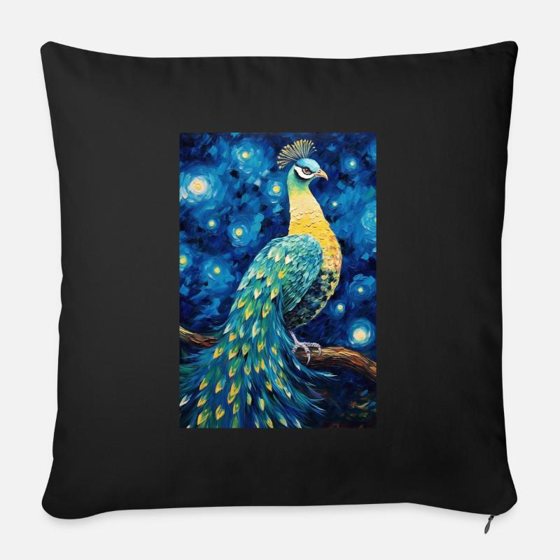 Pfau - Sofakissenbezug 45 x 45 cm - Schwarz