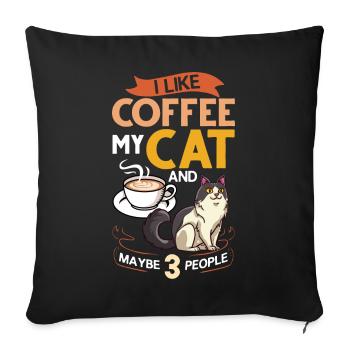 Cafetière Chat Machine Chaton Tasse Grains - Housse de coussin décorative 45 x 45 cm - noir - Devant