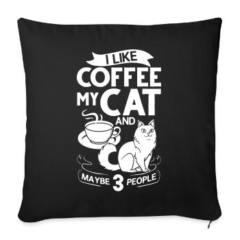 Cafetière Chat Machine Chaton Tasse Grains - Housse de coussin décorative 45 x 45 cm - noir - Devant