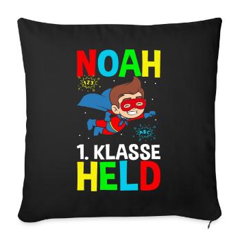 Schulkind Noah 1. Klasse Held - Sofakissenbezug 45 x 45 cm - Schwarz - Vorne