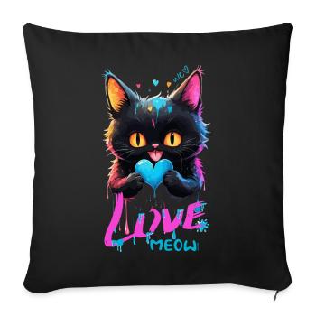 Niedliche Katze - Mehrfarbige Tropfen Liebe - Sofakissenbezug 45 x 45 cm - Schwarz - Vorne