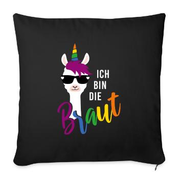 LGBTQ Braut Lama Einhorn Regenbogen JGA - Sofakissenbezug 45 x 45 cm - Schwarz - Vorne
