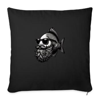 Cool Hipster Poisson Homme Carpe Moustache Chapeau - Housse de coussin décorative 45 x 45 cm - noir - Devant