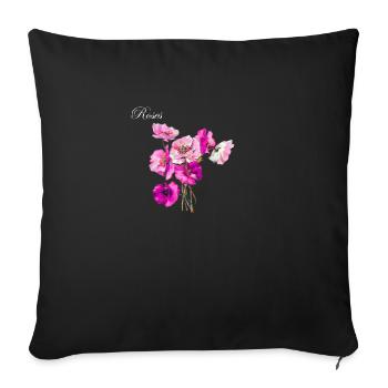 Roses roses et violettes - Housse de coussin décorative 45 x 45 cm - noir - Devant