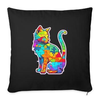 Support autism awareness colorful cat - Sofa pillowcase 17,3'' x 17,3'' (45 x 45 cm) - black - Front