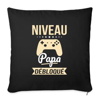 Fête des pères - Niveau Papa débloqué - Cadeau - Housse de coussin décorative 45 x 45 cm - noir - Devant