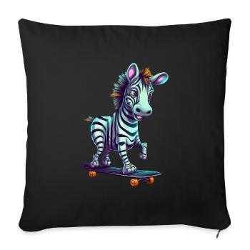 Skateboarder Zebra: Kawaii on the board - Sofa pillowcase 17,3'' x 17,3'' (45 x 45 cm) - black - Front