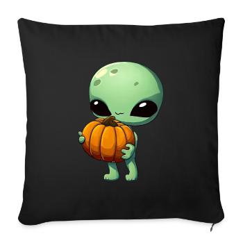 Green alien with Halloween pumpkin - Sofa pillowcase 17,3'' x 17,3'' (45 x 45 cm) - black - Front