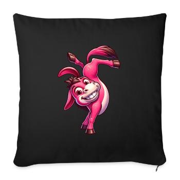 Mignon Anneau Rose Âne Dessin Animé Sportif - Housse de coussin décorative 45 x 45 cm - noir - Devant