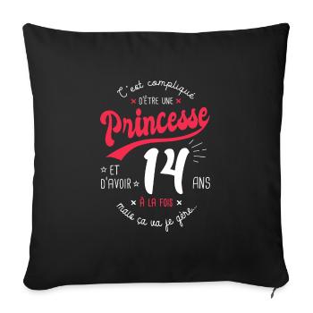 princesse 14 ans cadeau anniversaire 14 ans fille - Housse de coussin décorative 45 x 45 cm - noir - Devant