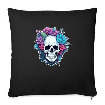 Human Skull & Flowers 29 - Sofa pillowcase 17,3'' x 17,3'' (45 x 45 cm) - black - Front