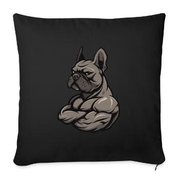 Bouledogue Français Chien Muscles Musculation - Housse de coussin décorative 45 x 45 cm - noir - Devant
