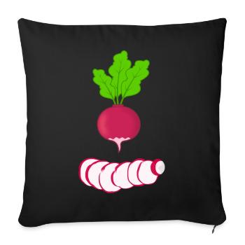 Rotes Radies mit Blättern Gemüse Radieschen - Sofakissenbezug 45 x 45 cm - Schwarz - Vorne