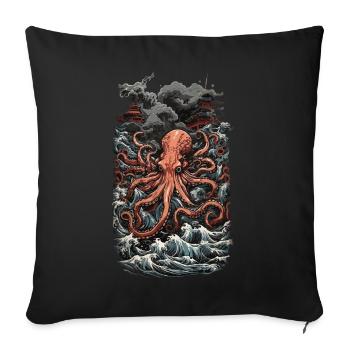 Ukiyo-E Art Style Octopus Deep Sea Magic and Sea - Sofa pillowcase 17,3'' x 17,3'' (45 x 45 cm) - black - Front
