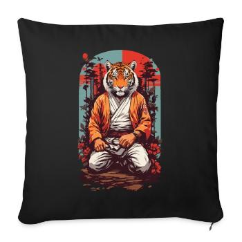 Tigre asiatique Karaté Arts martiaux Design rétro - Housse de coussin décorative 45 x 45 cm - noir - Devant