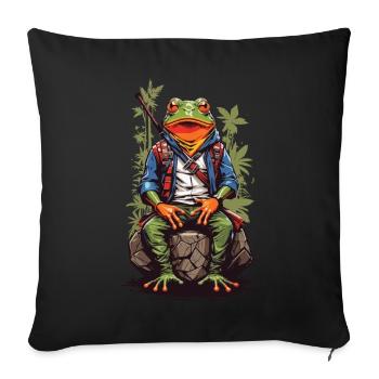 Style artistique de personnage de grenouille d’anime rétro Japon - Housse de coussin décorative 45 x 45 cm - noir - Devant