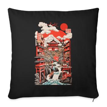 Japanese Ukiyo-E Retro Landscape Vintage Design - Sofa pillowcase 17,3'' x 17,3'' (45 x 45 cm) - black - Front