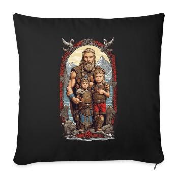 Père Viking nordique et enfants Design - Housse de coussin décorative 45 x 45 cm - noir - Devant