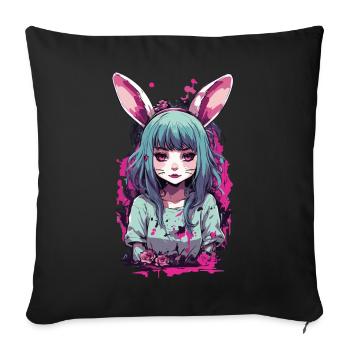 Kemonomimi Bunny Anime Pastel Goth Kawaii Girl - Sofa pillowcase 17,3'' x 17,3'' (45 x 45 cm) - black - Front
