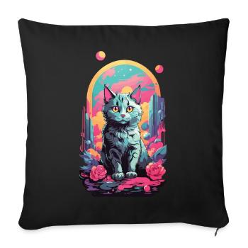 Magische Pastell Goth Katze mit Rosen Design - Sofakissenbezug 45 x 45 cm - Schwarz - Vorne