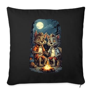 Loup-garou enfants Halloween feu de camp dessin animé - Housse de coussin décorative 45 x 45 cm - noir - Devant