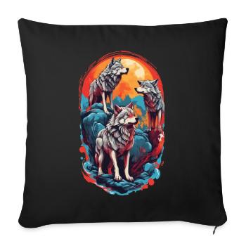 Lustige Wolfsgang Farbenfrohes Mond heulen - Sofakissenbezug 45 x 45 cm - Schwarz - Vorne