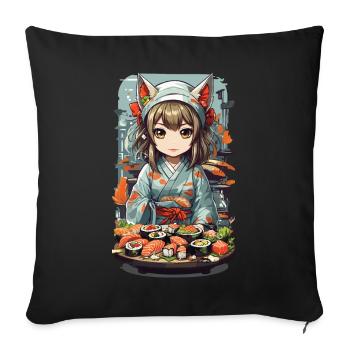 Kawaii Anime Sushi Master with Cat Ears - Sofa pillowcase 17,3'' x 17,3'' (45 x 45 cm) - black - Front